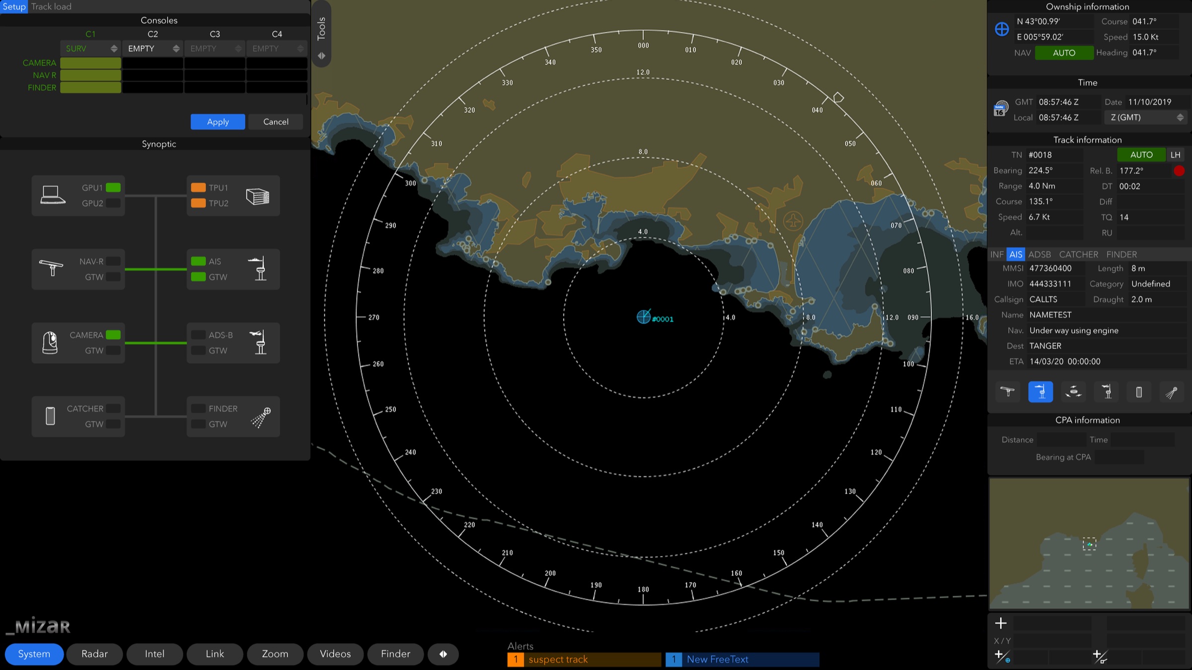 Interface Mizar : écran System.